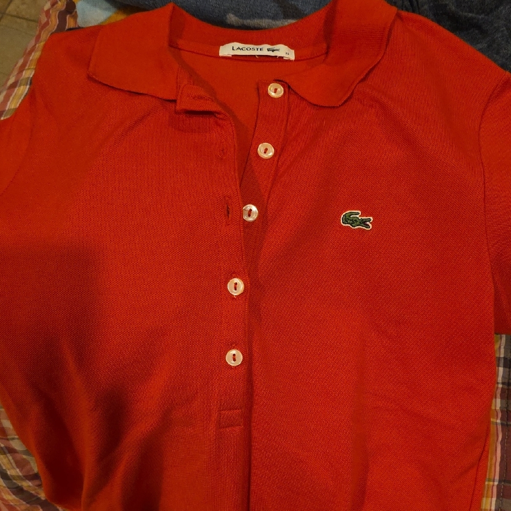 Lacoste Red Polo Cardigan with Green Crocodile Logo